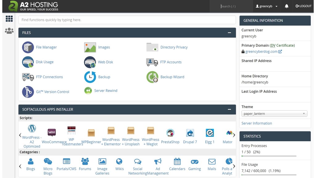 A2 Hosting cPanel control panel