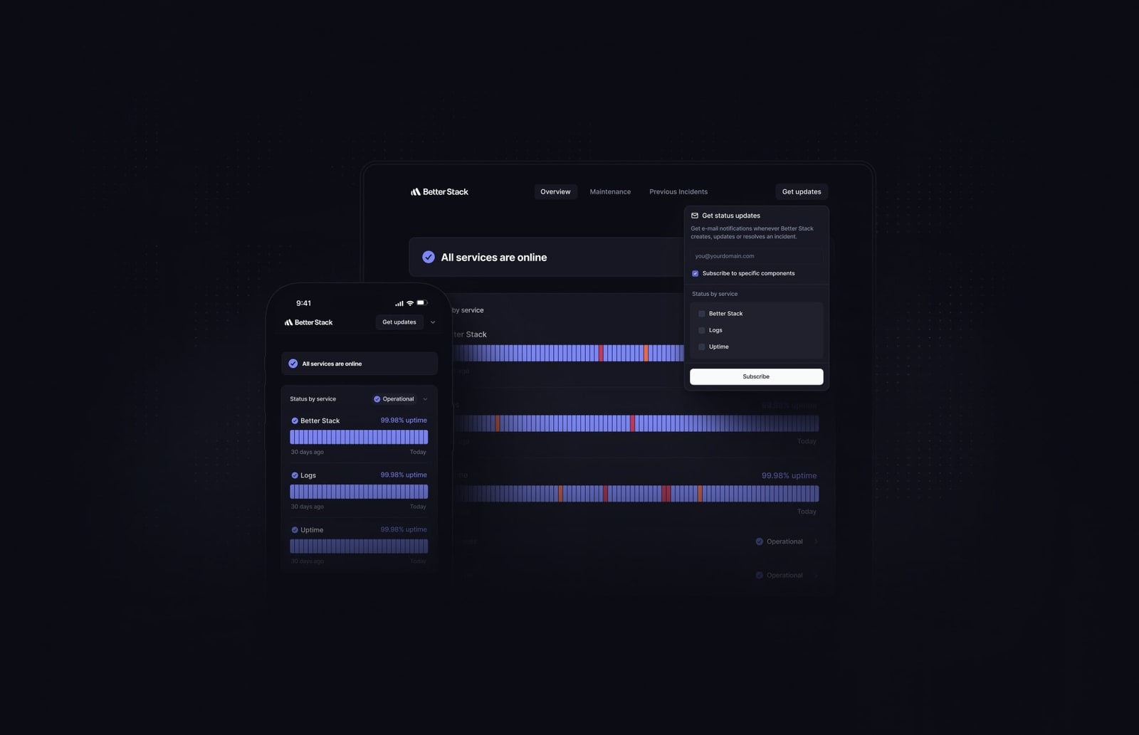 Public status page hosted on Better Stack