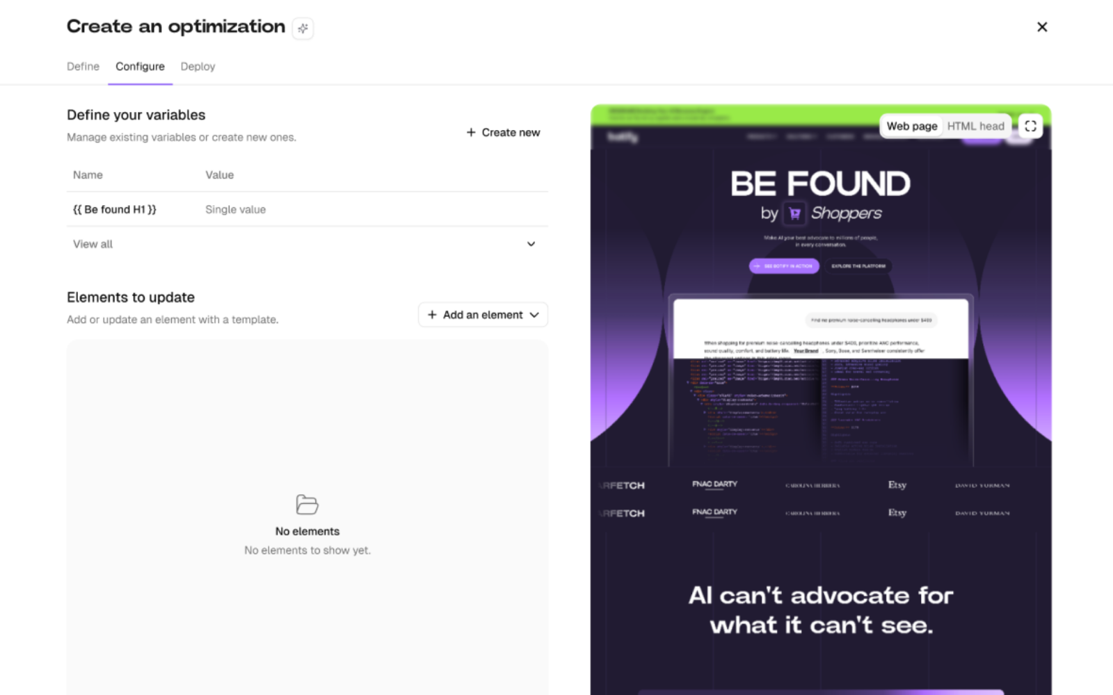 Botify PageWorkers Visual Editor previewing an on-page change before it goes live