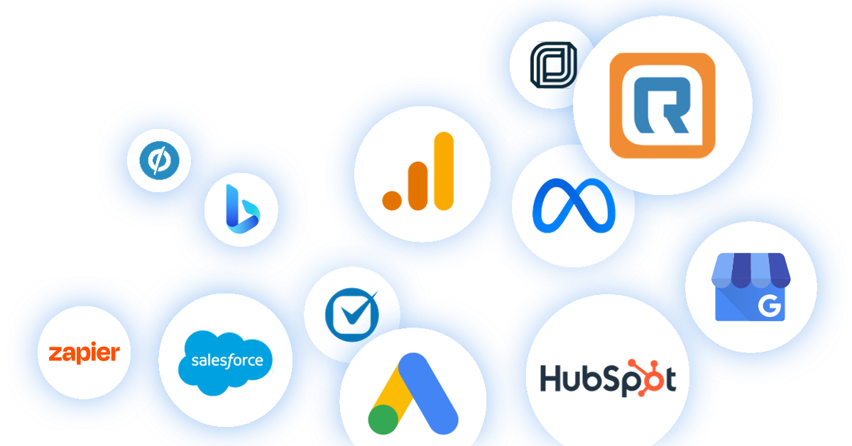 CallRail integrations with HubSpot, Salesforce, Google Ads, Google Analytics, Meta and Zapier