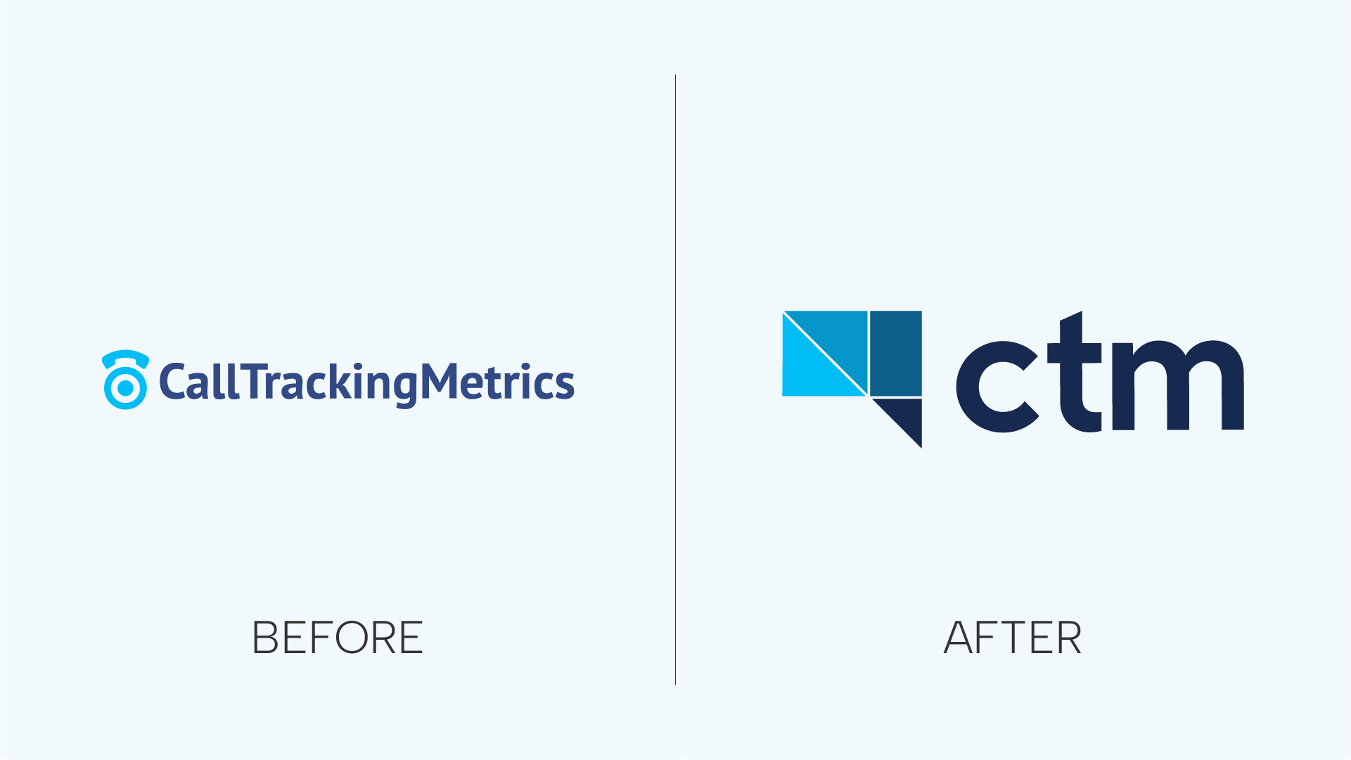 CallTrackingMetrics logo beside the new CTM logo from the January 2026 rebrand