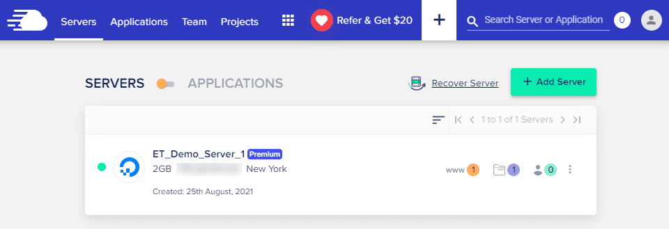Cloudways features and cloud server management console