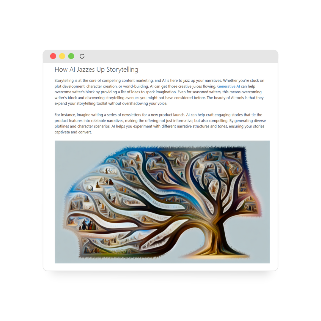 ContentBot AI Blog Writer v4 feature screen showing a generated blog post with headings and links
