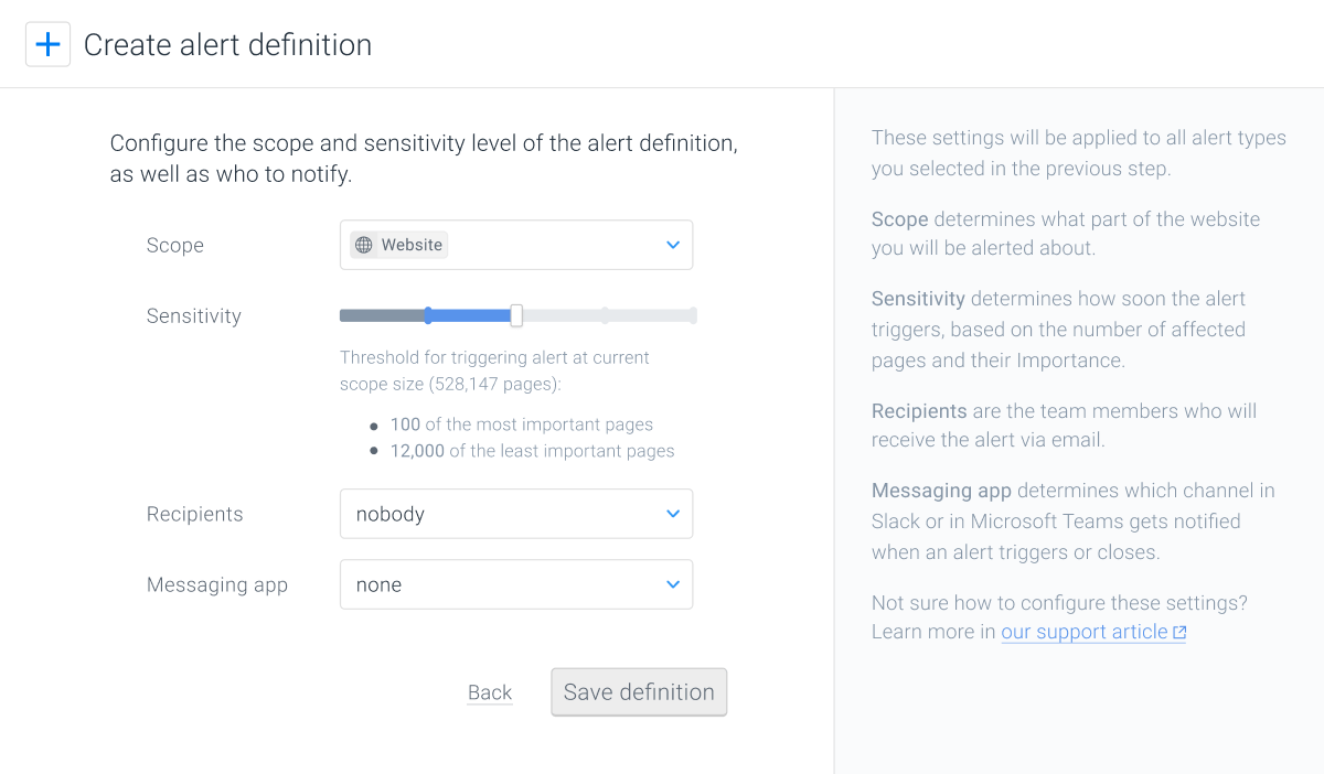 Conductor Monitoring alert sensitivity settings, with a separate sensitivity level for each alert type