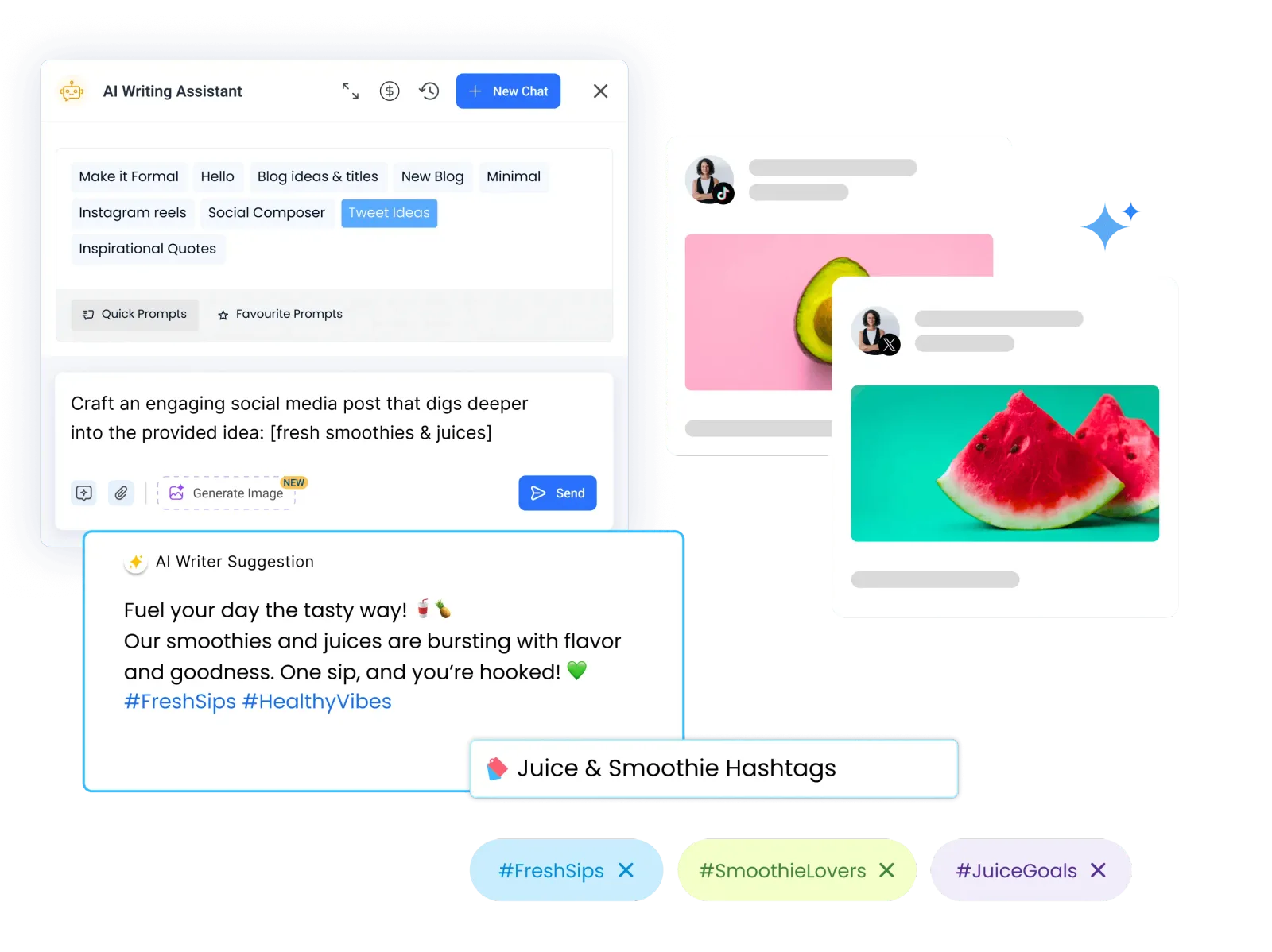 ContentStudio AI Studio writing a social caption with AI-generated suggestions