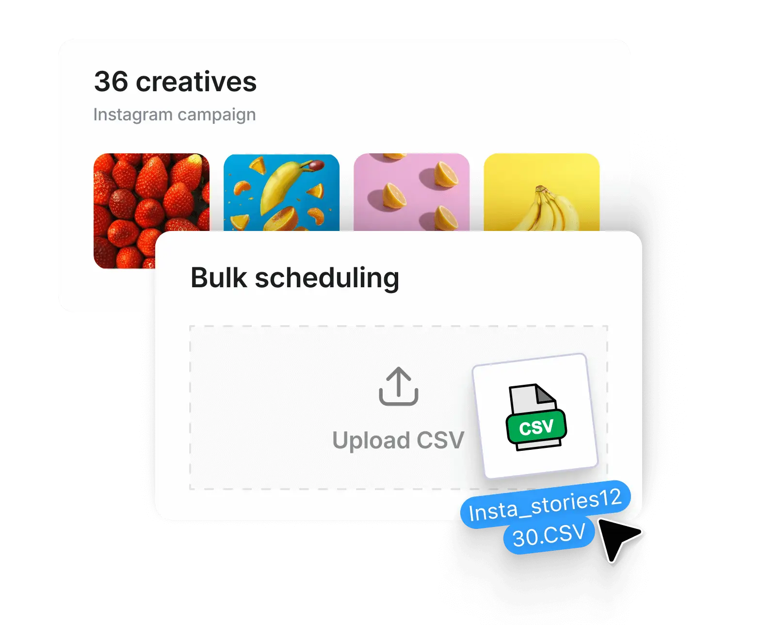 ContentStudio bulk scheduling screen loading many posts to a content calendar