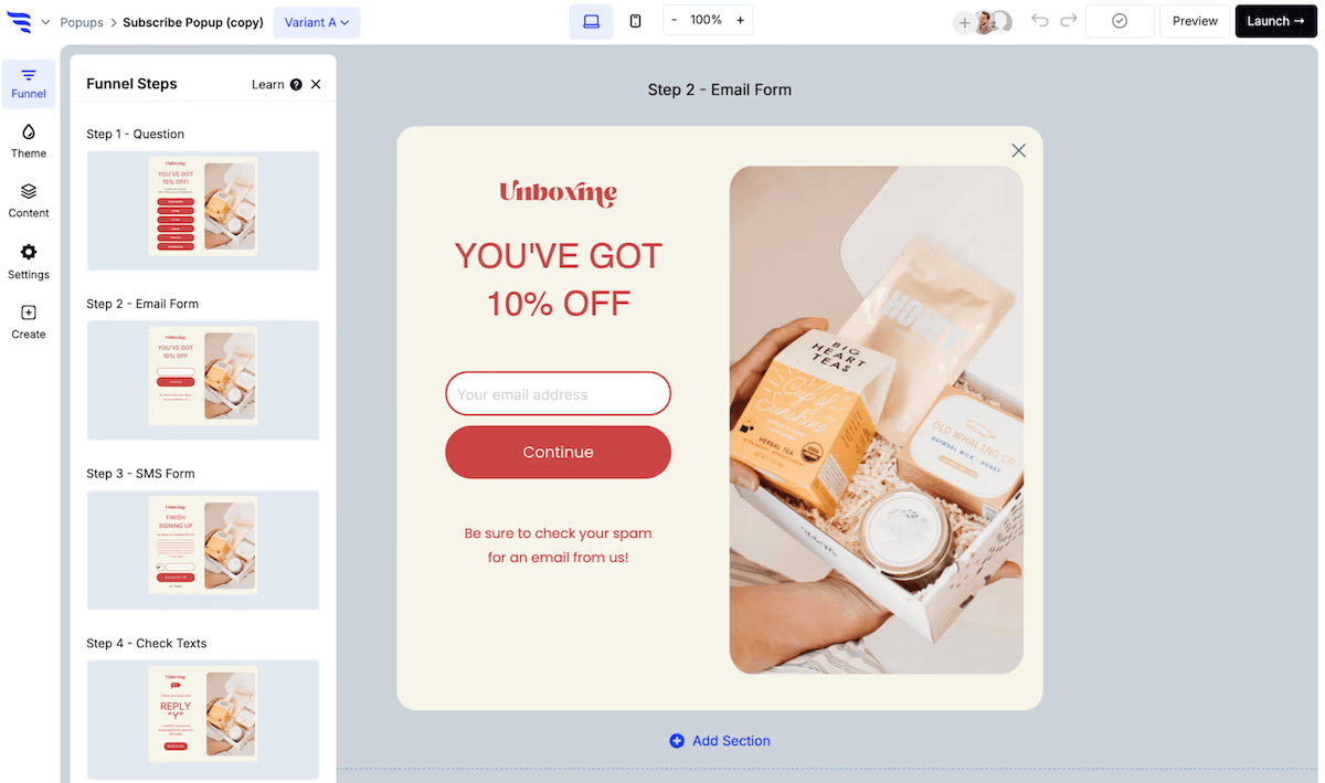 ConvertFlow popup builder with a list-subscribe template open in the editor