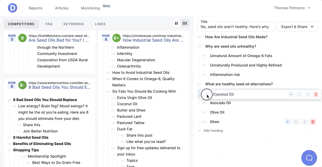 Dashword brief builder compiling competitor outlines and terms for a target keyword