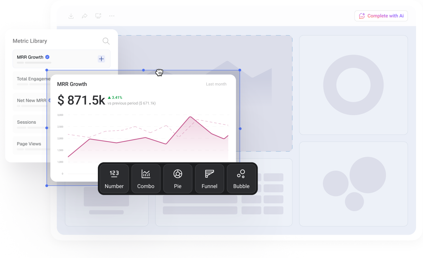 Databox drag-and-drop dashboard builder with metric blocks arranged on a dashboard