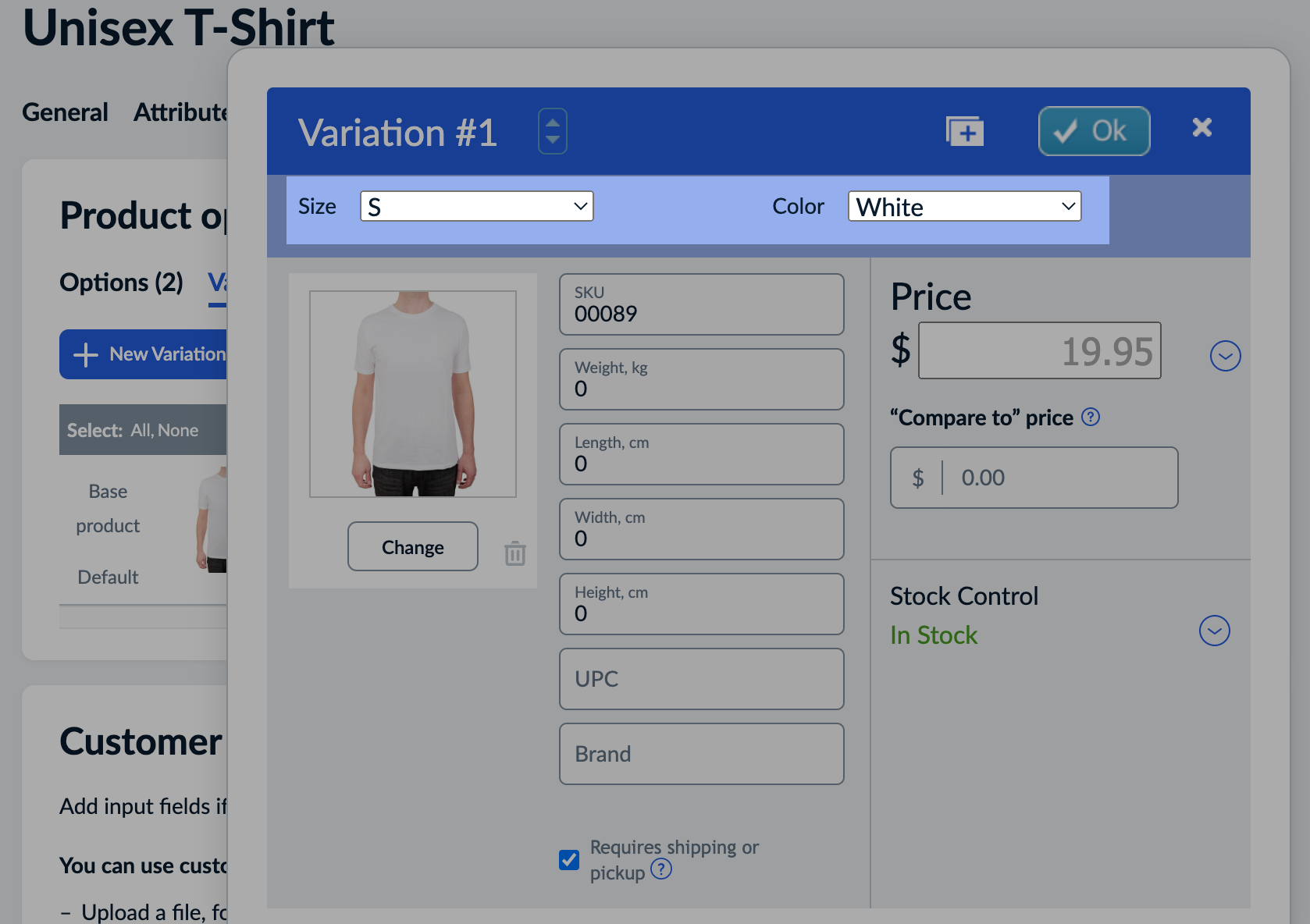Creating product variations in Ecwid, a feature limited to the Business and Unlimited plans