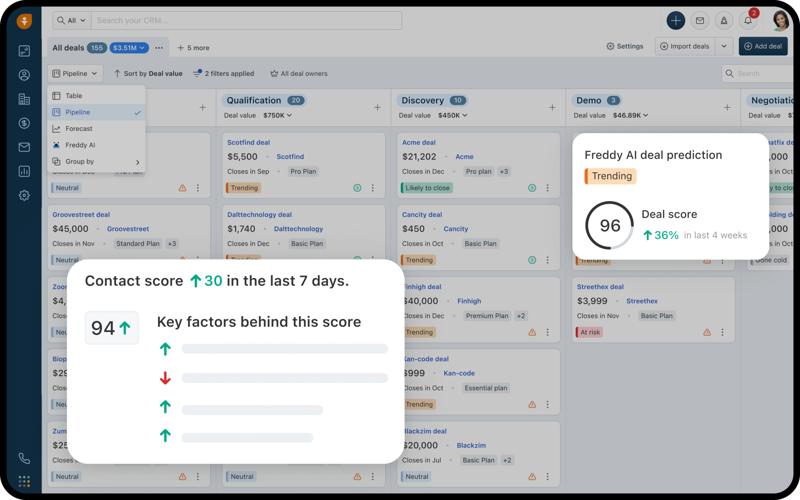 Freshsales CRM contact record with built-in phone