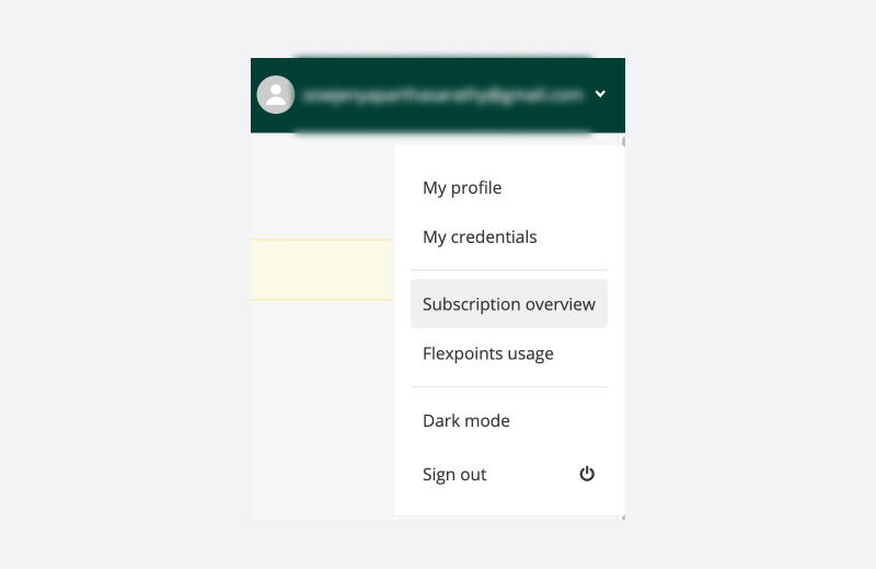 Funnel account menu with Subscription overview and Flexpoints usage entries