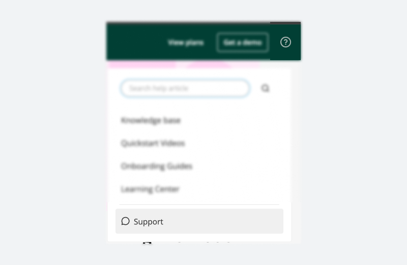 Funnel in-app help menu with knowledge base, onboarding guides and Support links