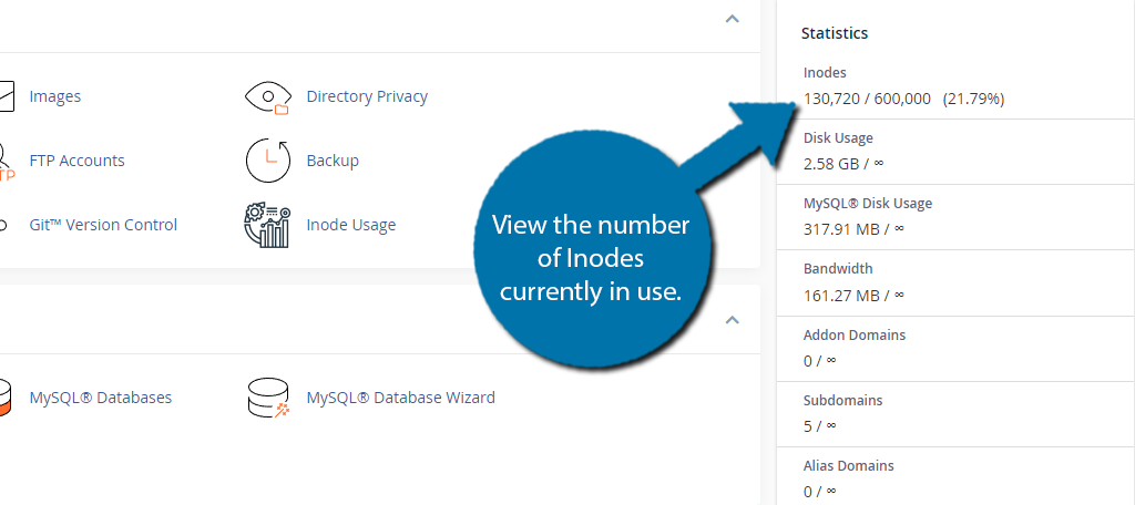GreenGeeks cPanel File Usage counter showing how many inodes an account is using