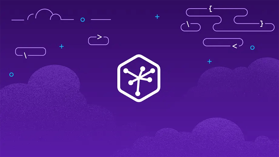 Heroku dyno pricing illustration: a white hexagon dyno icon on purple clouds