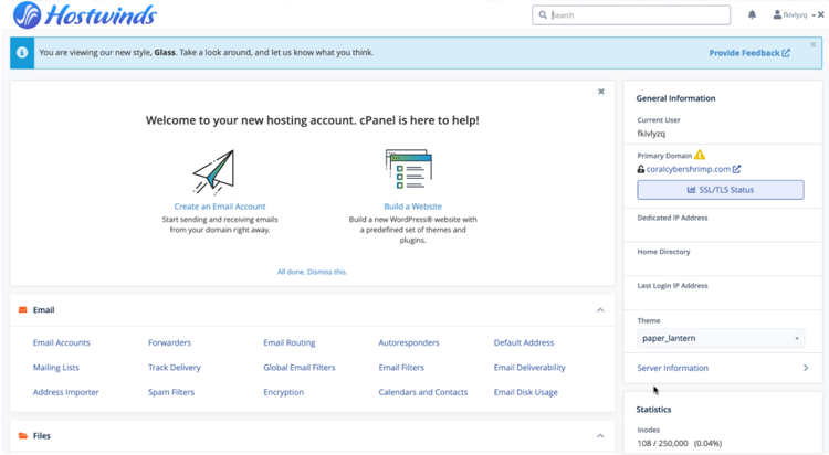 Hostwinds cPanel management interface