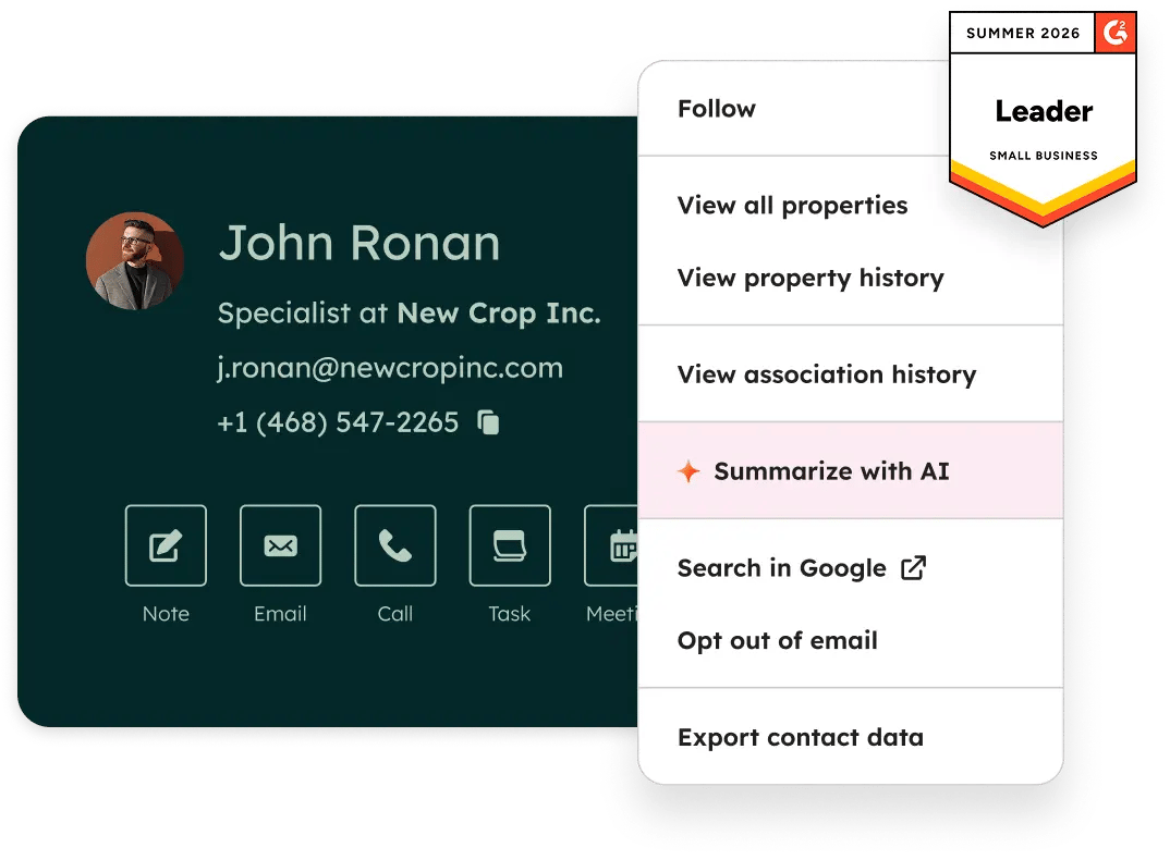HubSpot CRM dashboard showing deals and contacts