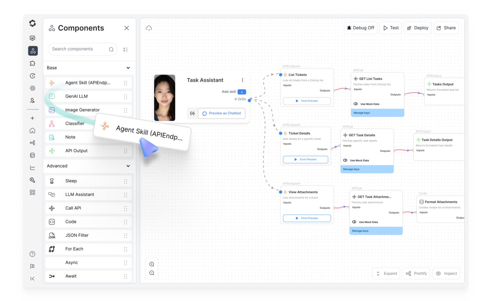 SmythOS visual agent studio canvas with drag-and-drop components, the product INK's company sold instead of an SEO editor