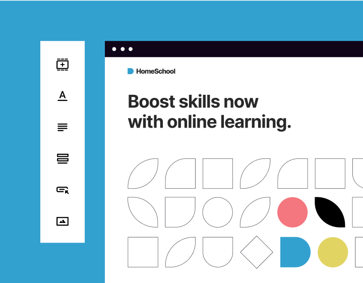 Instapage editor building a page from a block and shape palette