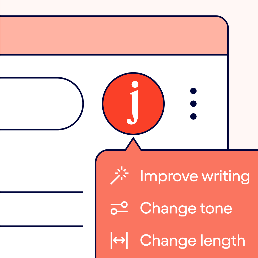 Jasper Chrome extension menu with Improve writing, Change tone and Change length