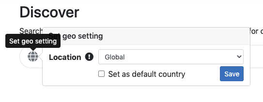 Keyword Chef geo setting popup with the location dropdown set to Global