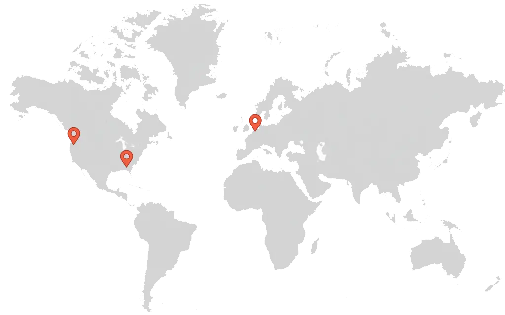 KnownHost data center map with locations in Seattle, Atlanta and Amsterdam