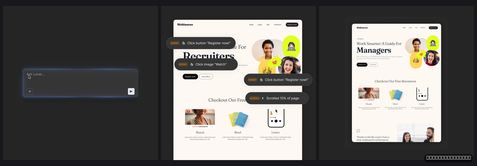 Landingi Build, Optimize and Scale product tiers shown as sample landing pages