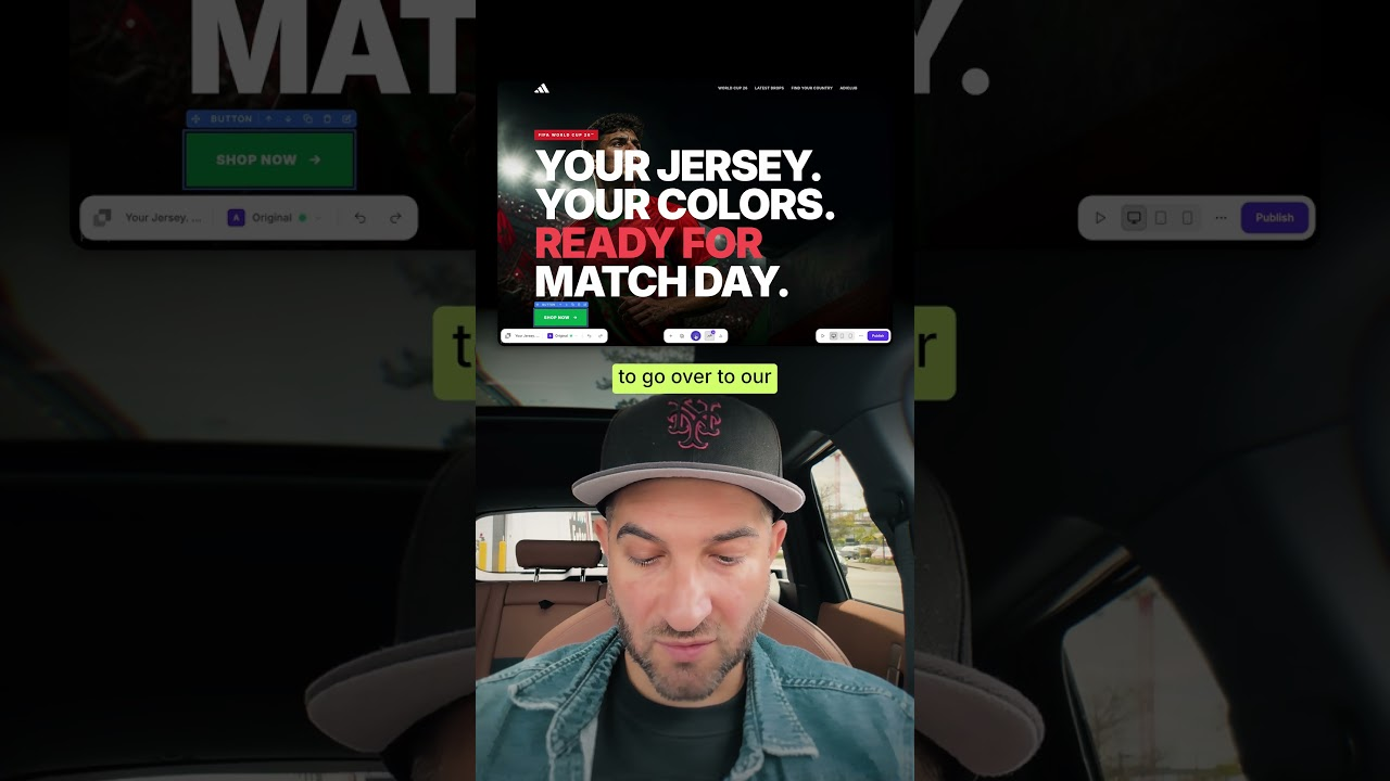 A sports jersey landing page built in the Leadpages editor, from a Leadpages walkthrough video