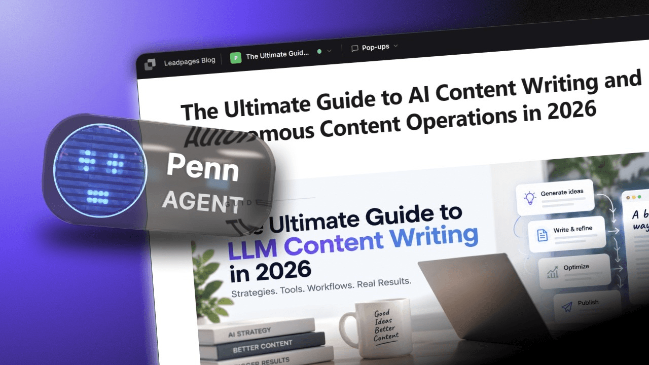 Leadpages blog editor with its Penn AI writing agent, part of the HTML Pub blog features