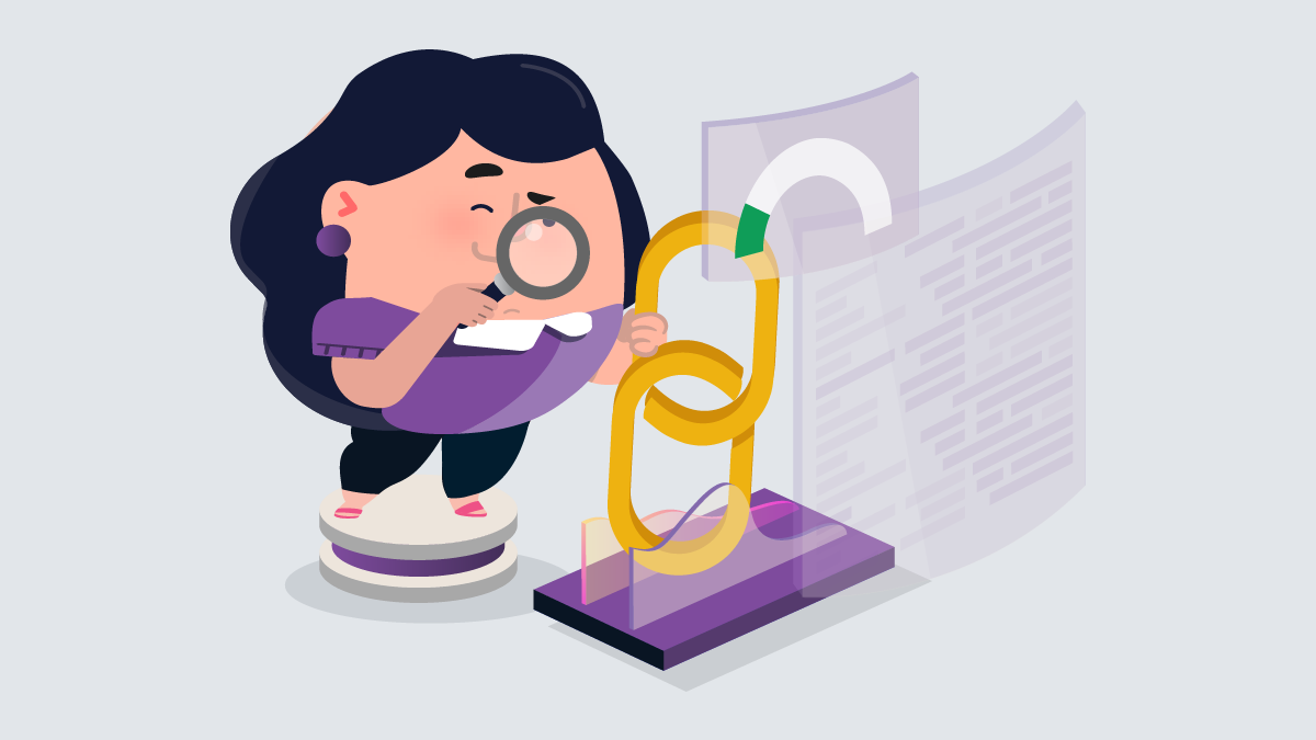 LinkResearchTools illustration of a magnifier screening backlinks to estimate their DTOXRISK