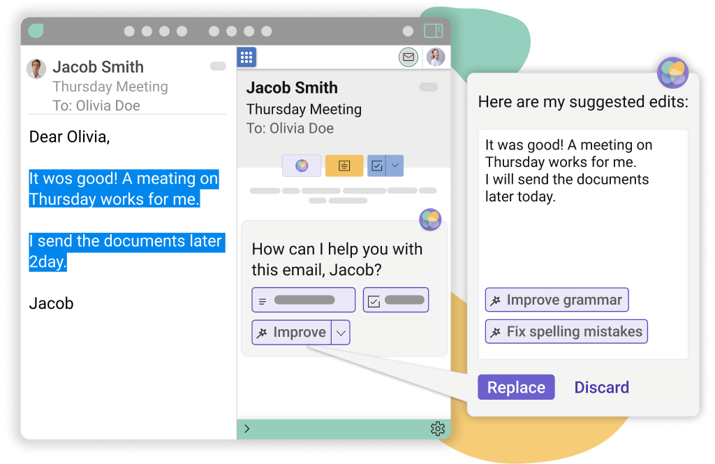 Mailbutler Smart Assistant Improve action rewriting an email draft