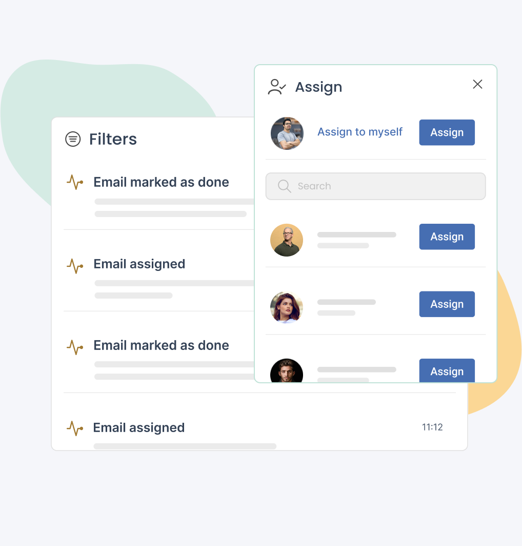 Mailbutler inbox collaboration illustration showing shared notes, tasks and email assignments from the Professional plan