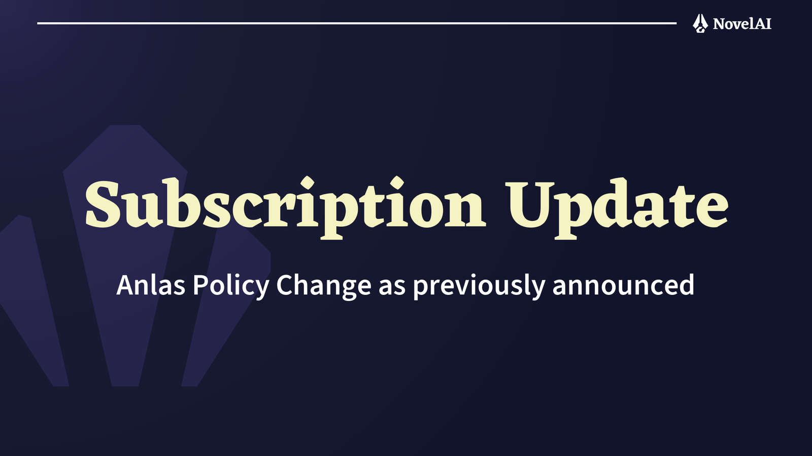 NovelAI's announcement banner for the September 2026 Anlas policy change