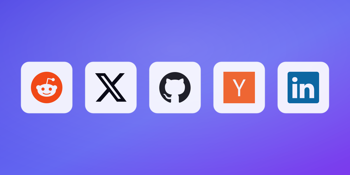 The 15+ platforms Octolens monitors, including Reddit, X, GitHub and Hacker News