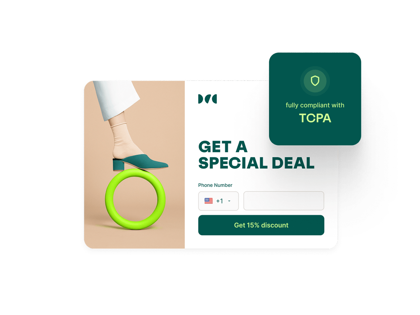 Omnisend SMS opt-in form capturing a phone number with a TCPA compliance notice