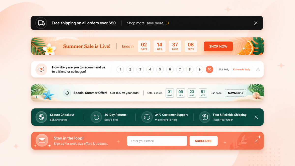 OptiMonk sticky bar campaign format pinned to the top of a store page