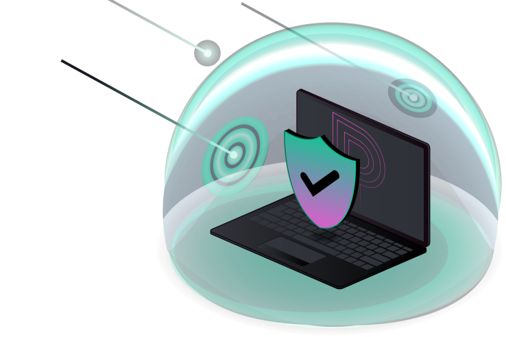 Pagely secure WordPress hosting illustration of a laptop with a shield under a protective dome