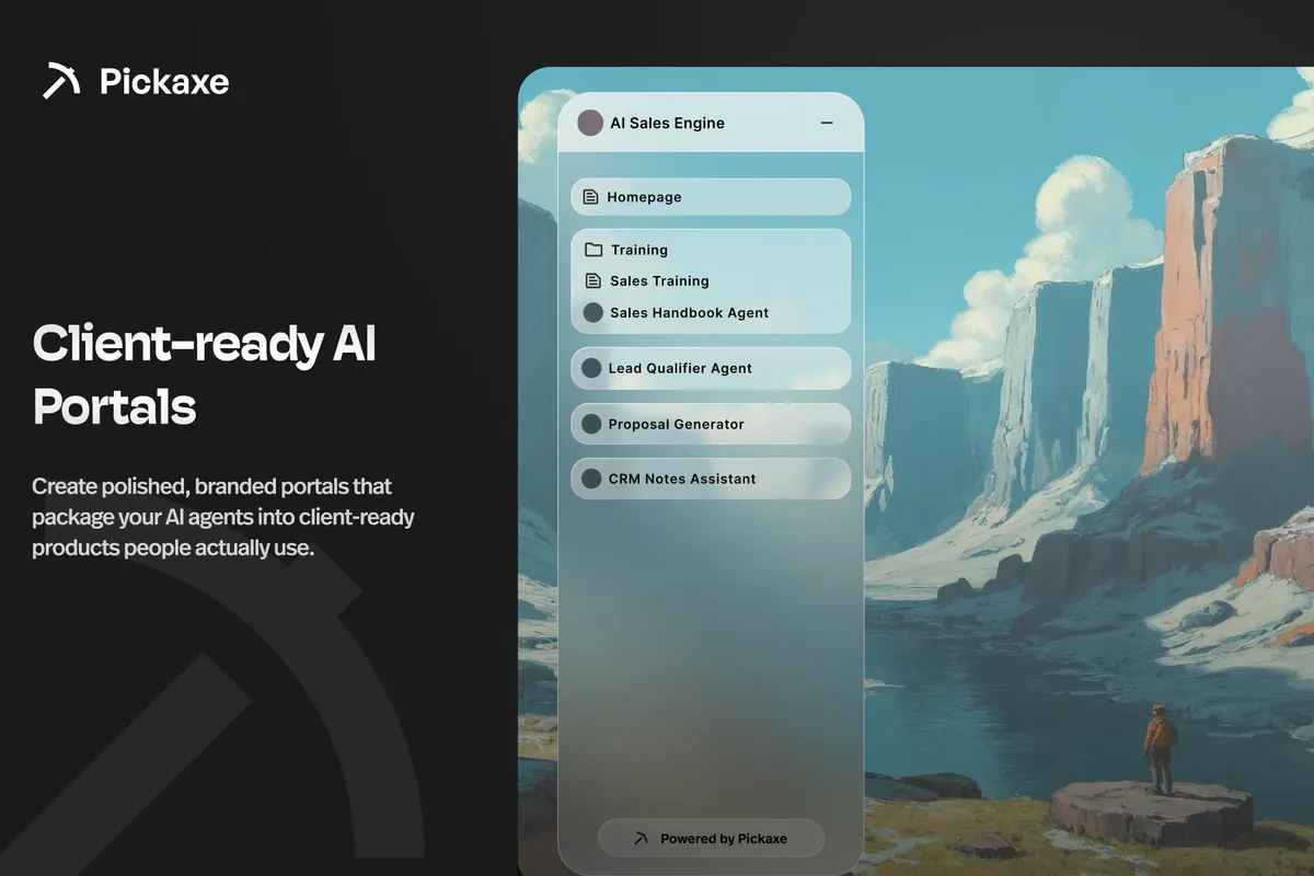 Pickaxe builder Actions tab, where integrations and actions are attached to an agent