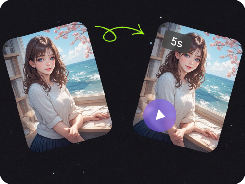 PopVid AI image-to-video tile turning an anime still into a 5-second video clip