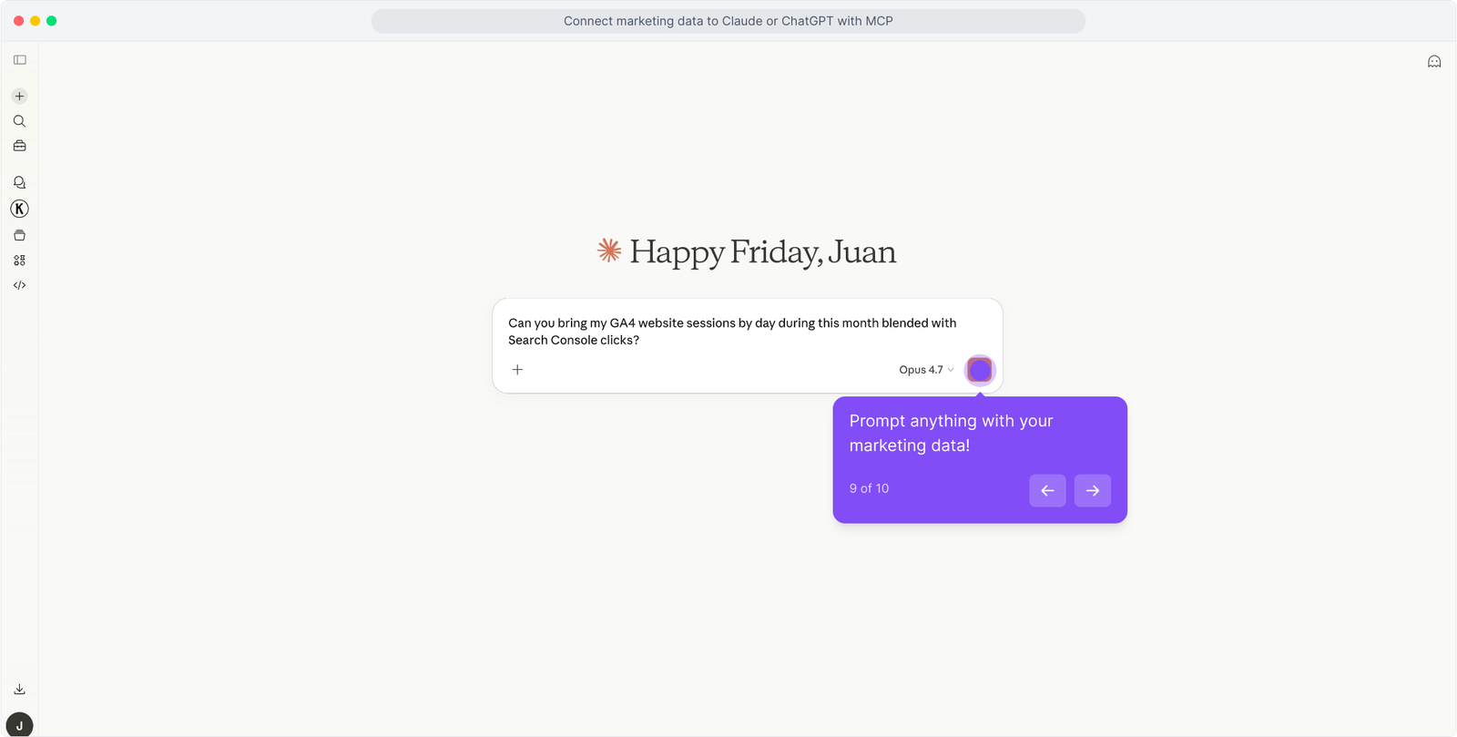 Claude chat answering a marketing question from accounts connected through Porter Metrics