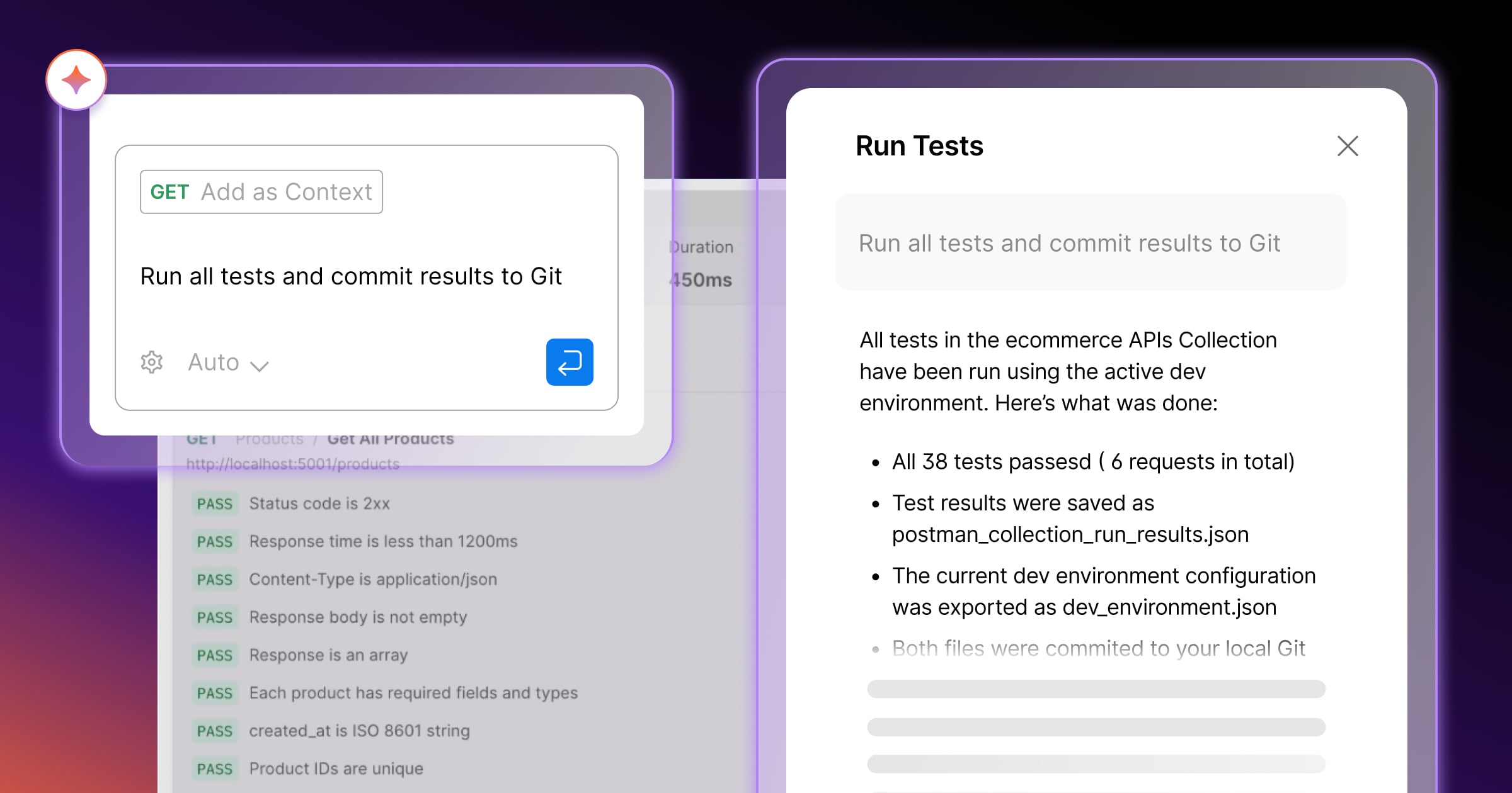 Postman Agent Mode running a collection's tests and committing the results to Git