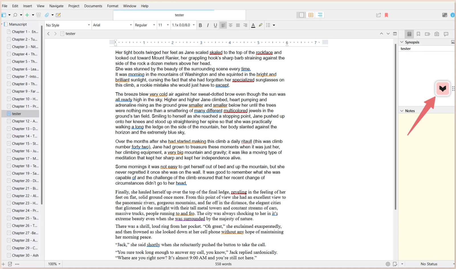 ProWritingAid Desktop Everywhere icon checking a manuscript chapter in a desktop writing app