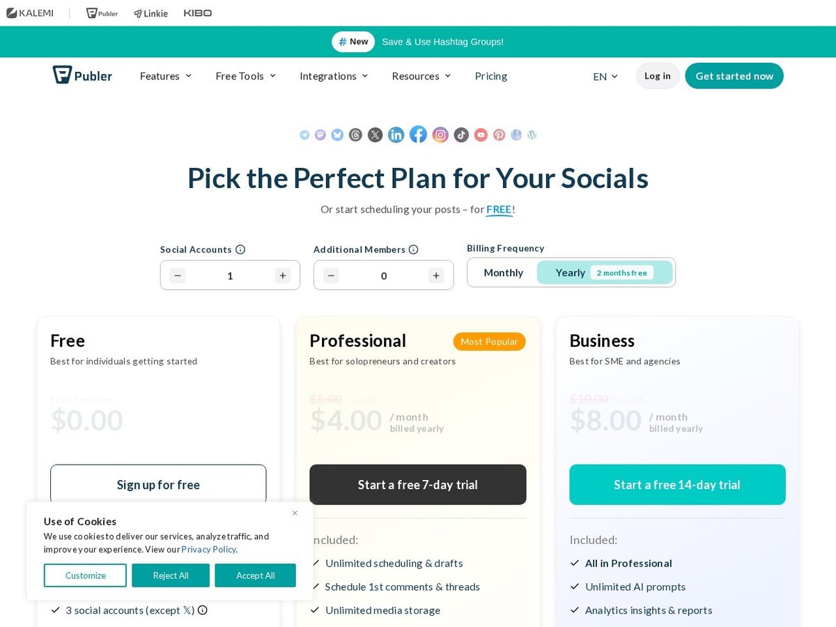 Illustration of Publer's tiered pricing plans