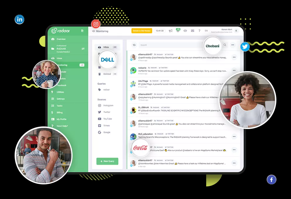 RADAAR dashboard showing the Publish, Track, Engage and Analyze modules in one workspace