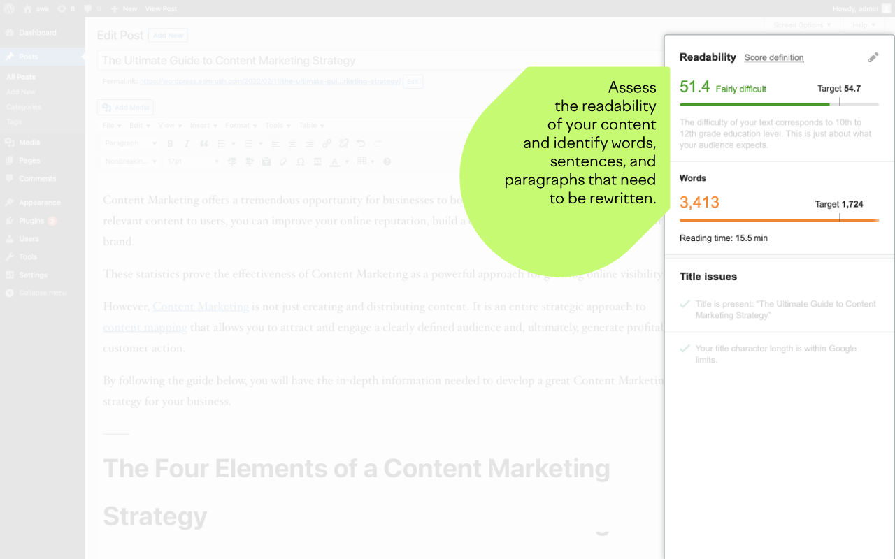Semrush keyword research view with search volume and keyword difficulty data