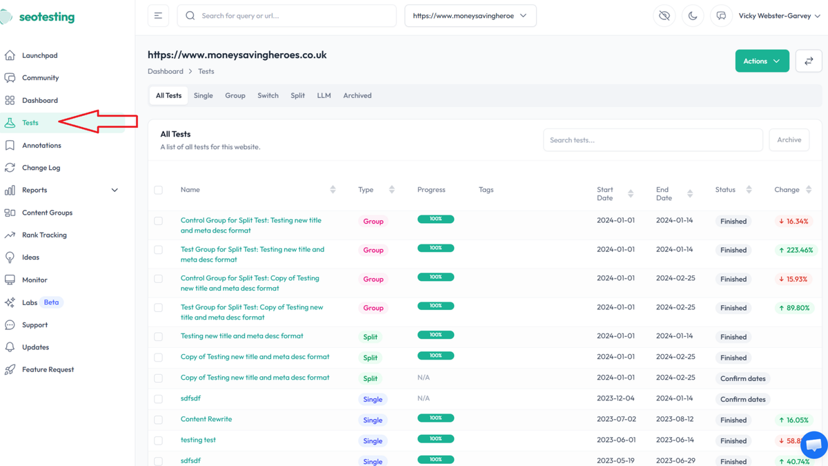SEOTesting 评论：基于 Search Console 构建的对比测试和报告