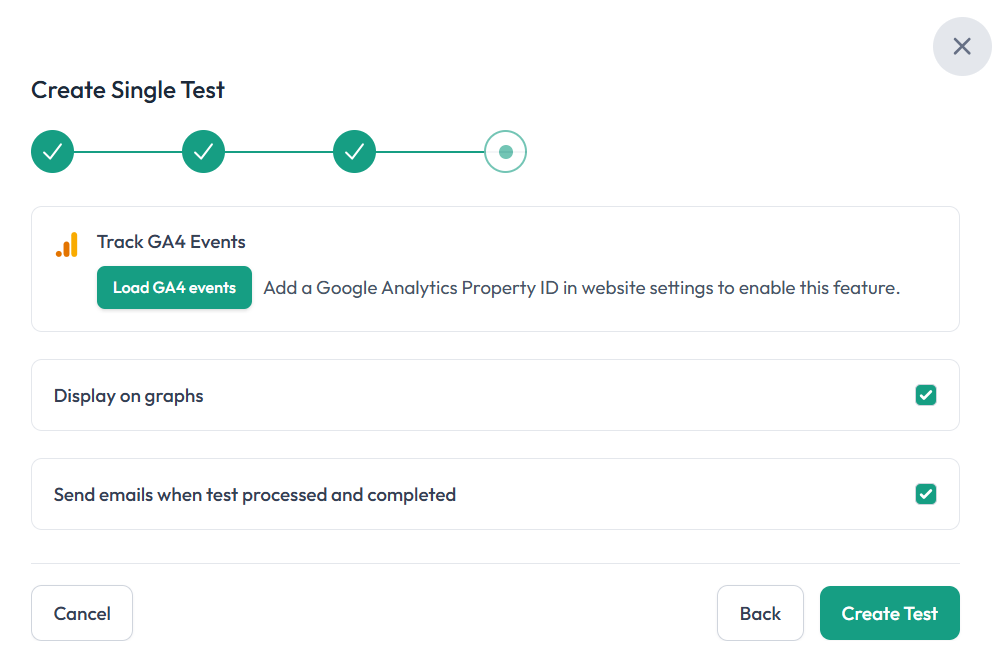 Completed SEOTesting Single Test result screen showing before and after metrics
