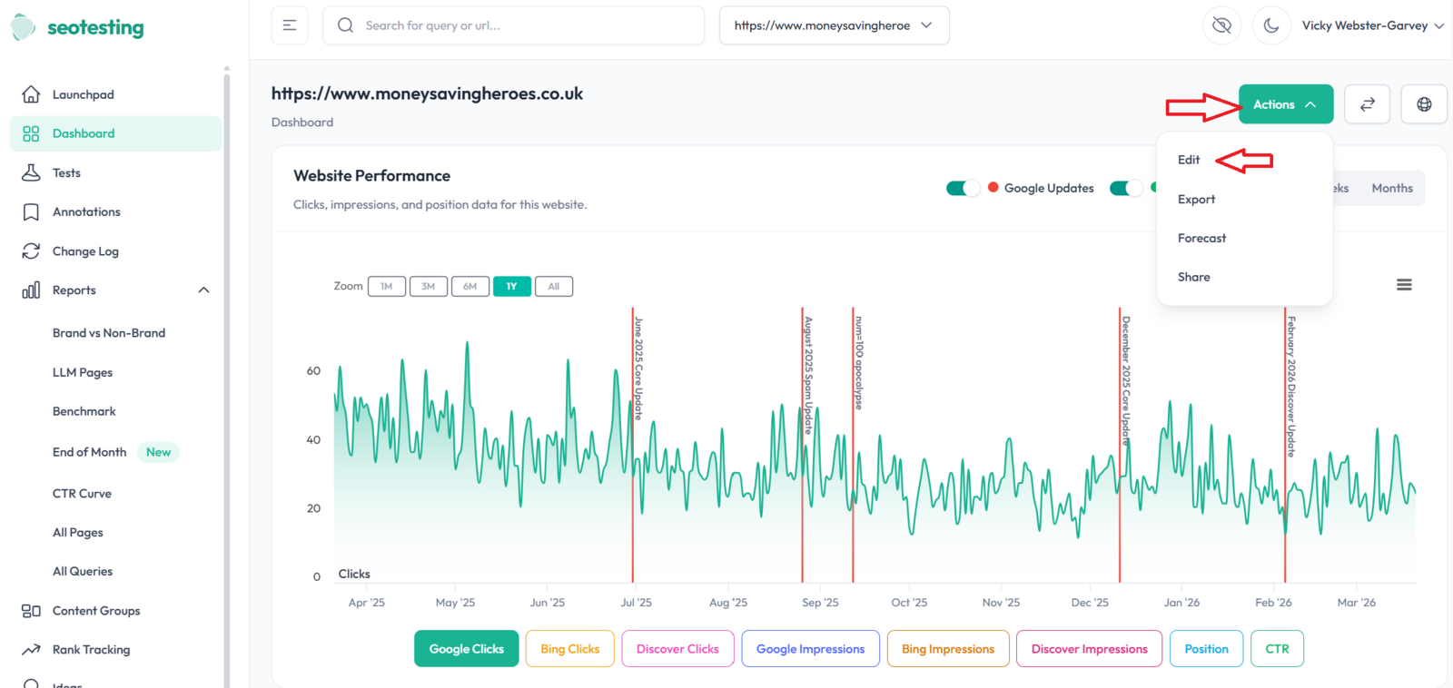 SEOTesting LLM Test edit view tracking GA4-sourced LLM referral sessions