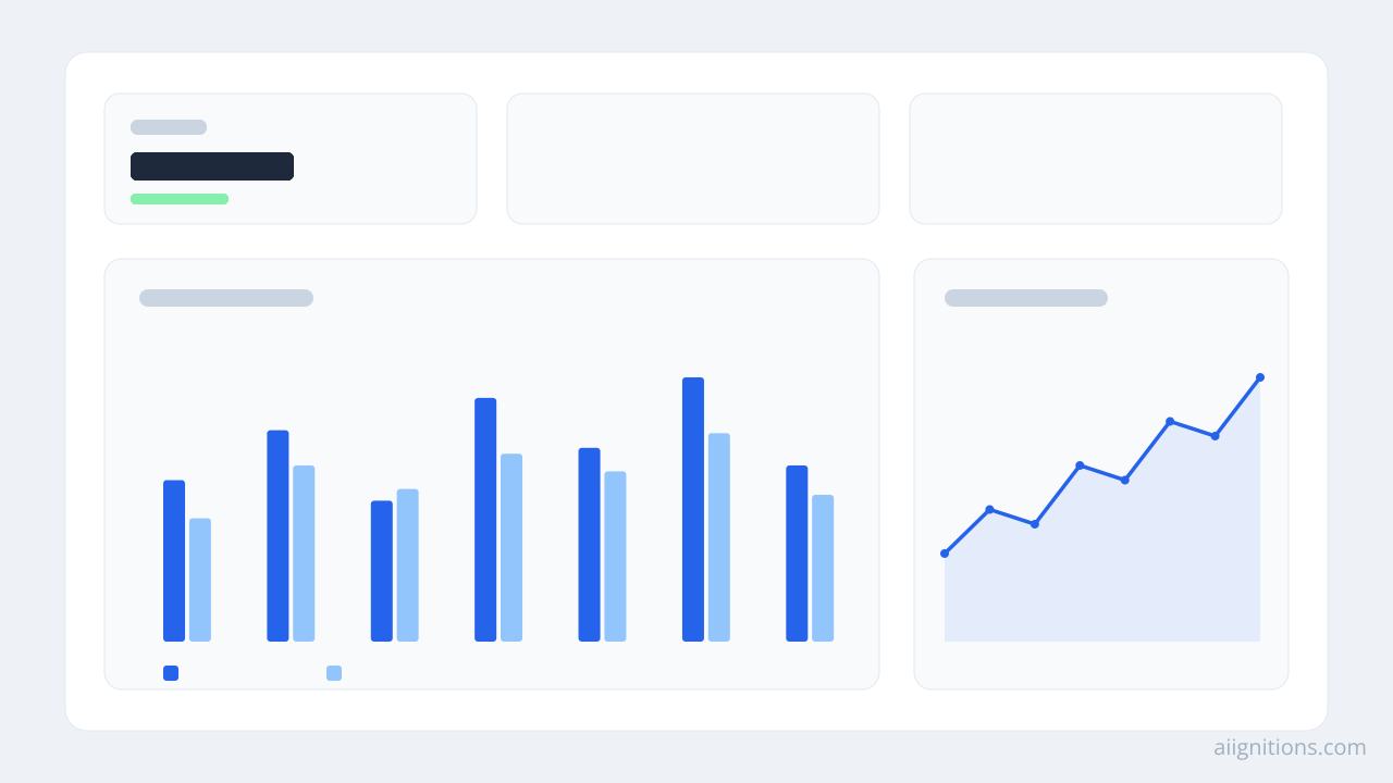 Illustration of LinkedIn post and follower analytics charts with period-over-period comparison bars
