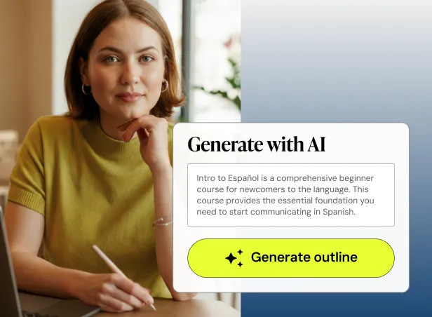 Teachable Generate with AI box turning a short course description into a course outline